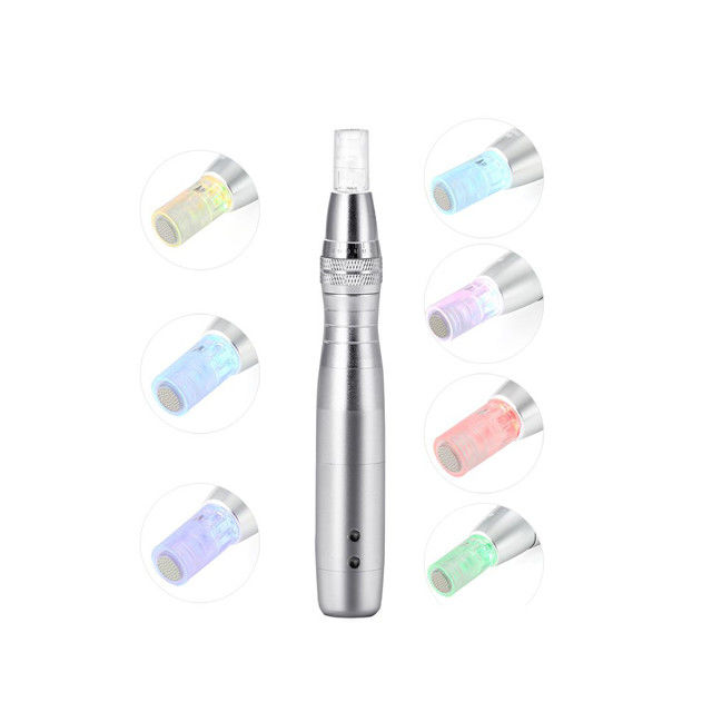 Silver Body Color 7 Color LED Photon Electric Derma Pen for Skin Rejuvenation Function
